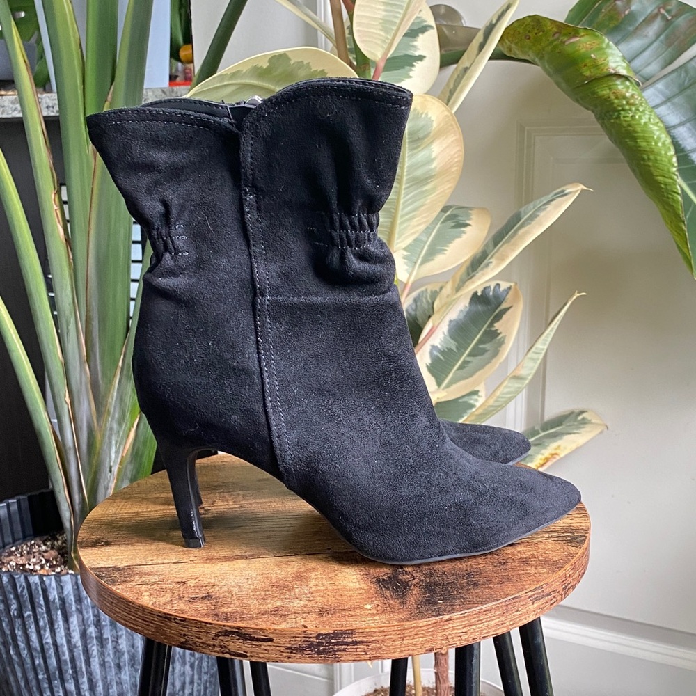 Black Faux-Suede Heeled Boots